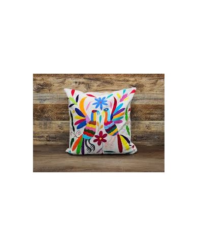 Otomi Hand Embroidery White / Multicolor Decorative Cushion Cover Pillow Case