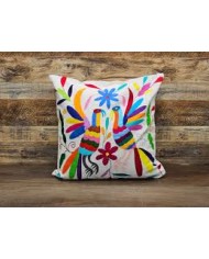 Otomi Hand Embroidery White / Multicolor Decorative Cushion Cover Pillow Case
