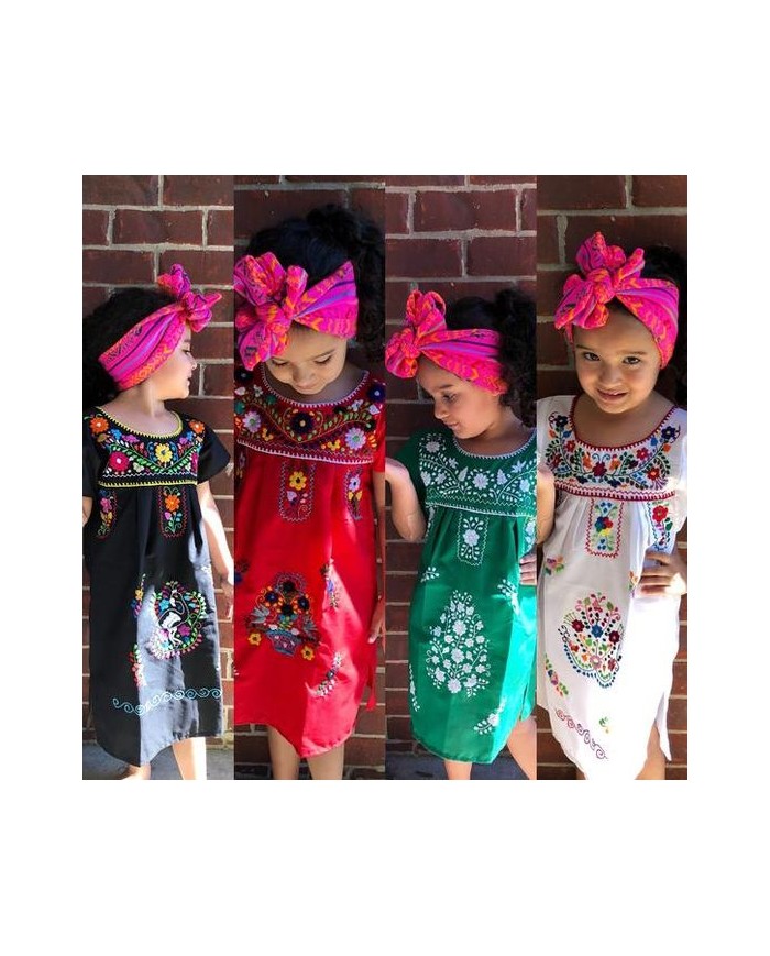 Girls Kids Embroidery Mexican Dress