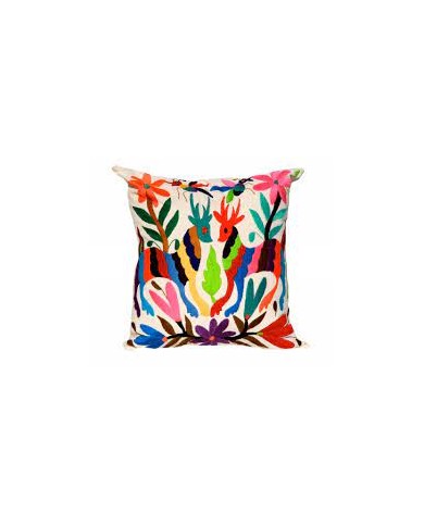 Otomi Hand Embroidery White / Multicolor Decorative Cushion Cover Pillow Case