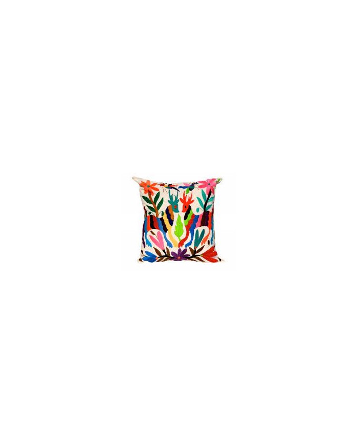Otomi Hand Embroidery White / Multicolor Decorative Cushion Cover Pillow Case