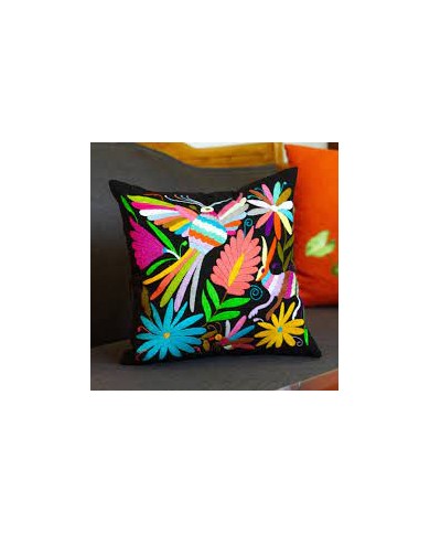 Otomi Hand Embroidery Black / Multicolor Decorative Cushion Cover Pillow Case