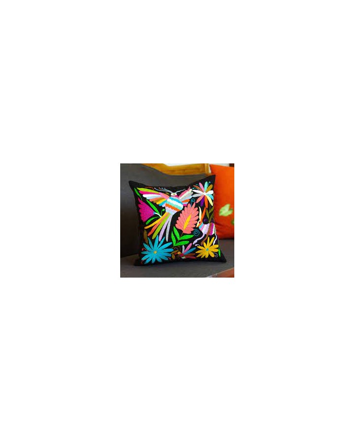 Otomi Hand Embroidery Black / Multicolor Decorative Cushion Cover Pillow Case