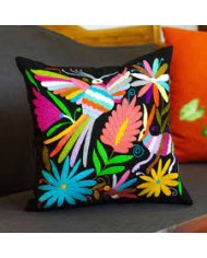 Otomi Hand Embroidery Black / Multicolor Decorative Cushion Cover Pillow Case