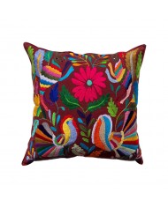 Otomi Hand Embroidery Black / Multicolor Decorative Cushion Cover Pillow Case